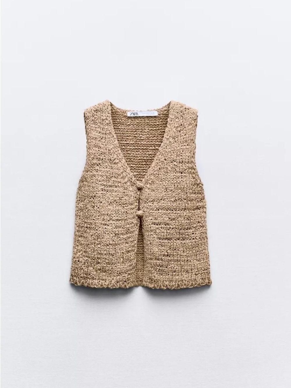 NWOT Zara Rustic Textured Button Front Knit Vest Tan | Coastal Quiet Luxury | XL
